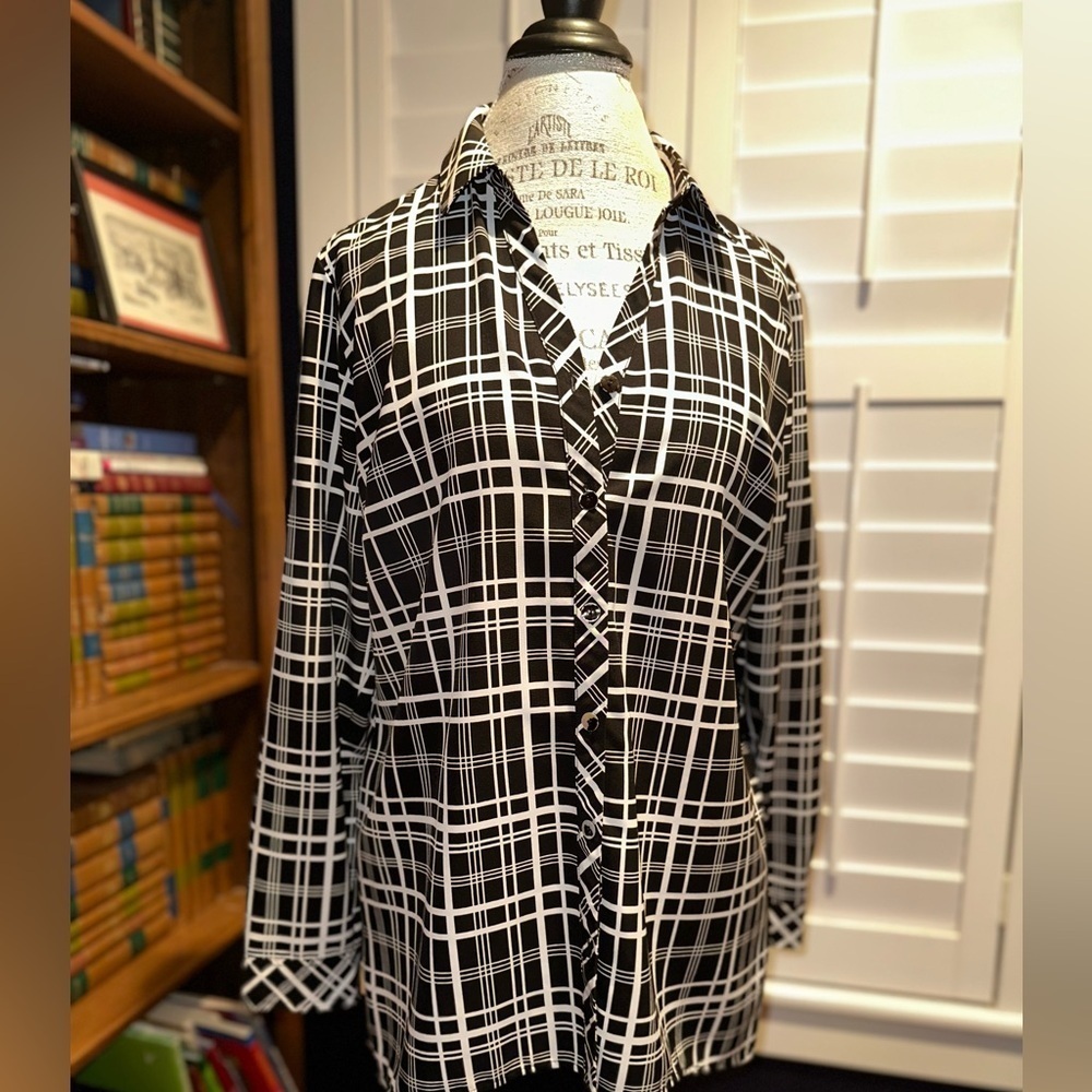 Susan Graver Monochrome Grid Button Down Shirt